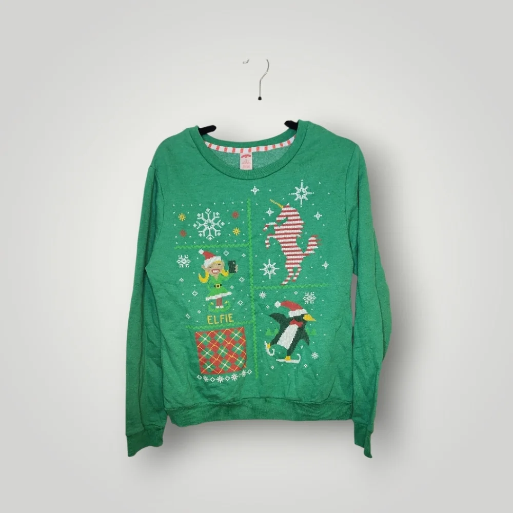 Holiday time Green Elfie Christmas Sweater ugly sweater size M 8 10